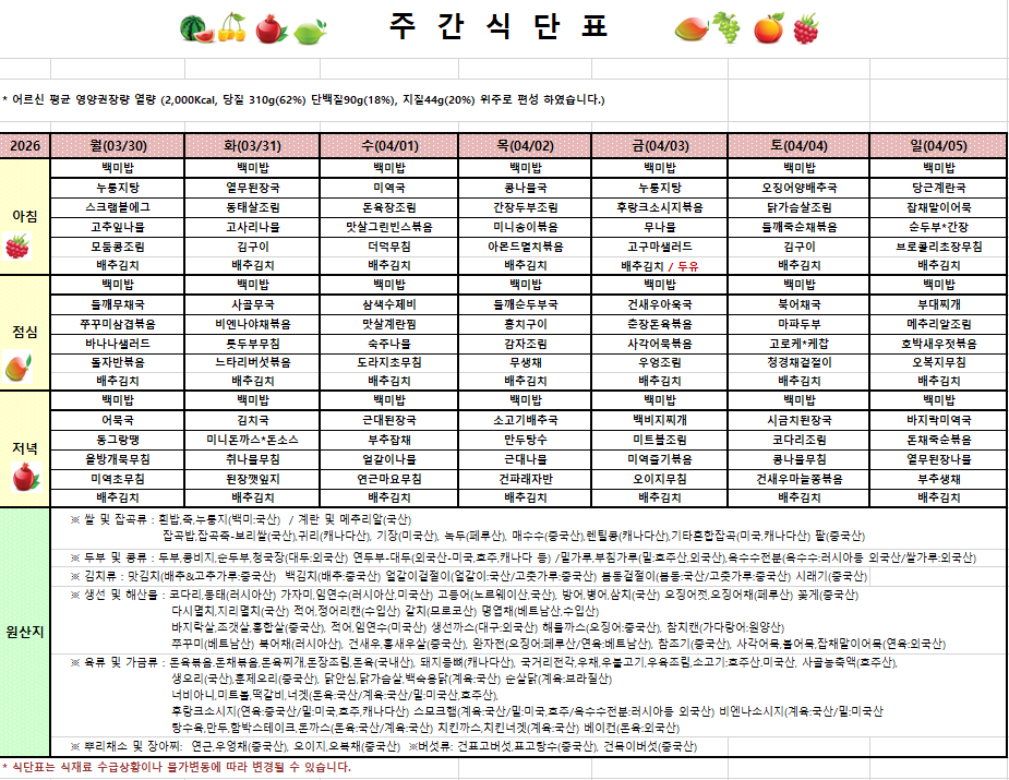 4월 첫째주식단입니다